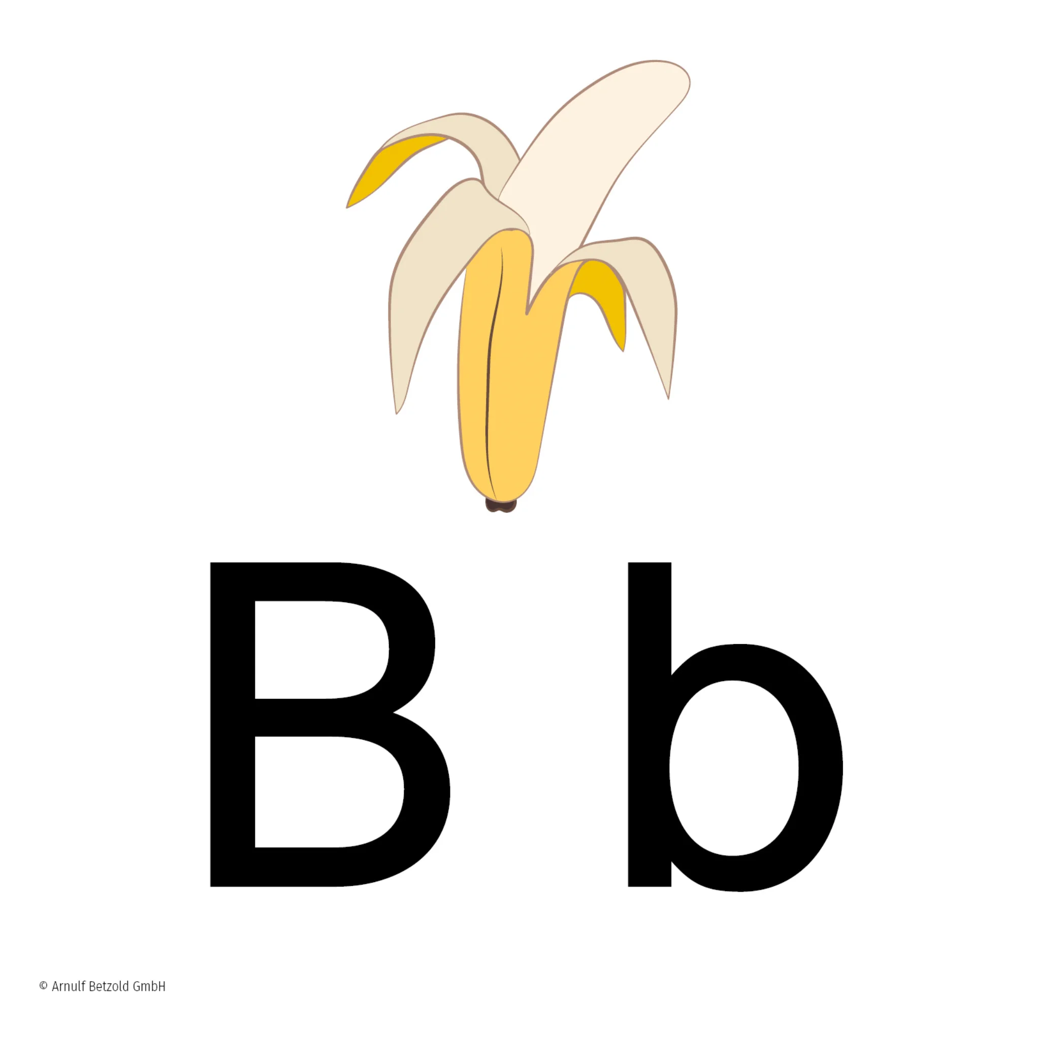 Lernposter, Buchstabe B, Banane, Alphabet, gelbe Illustration