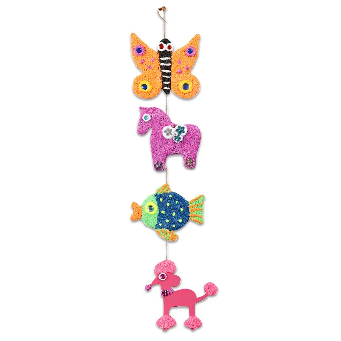 hängedeko, filzdeko, tierchen, quadratkette, bunt