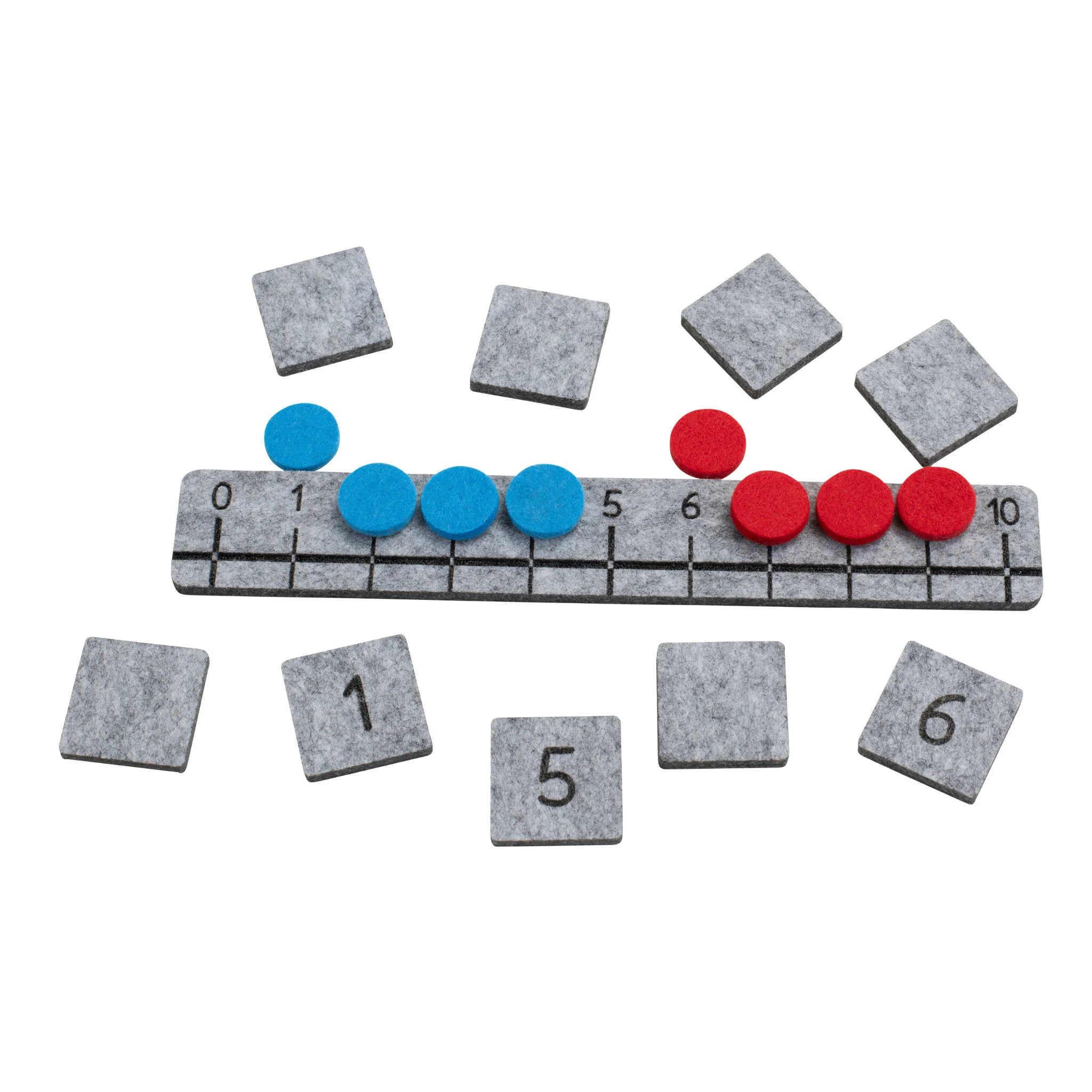 puzzle, Zählspiel, Zahlensteine, blaue runde Marker, graue quadratische Steine