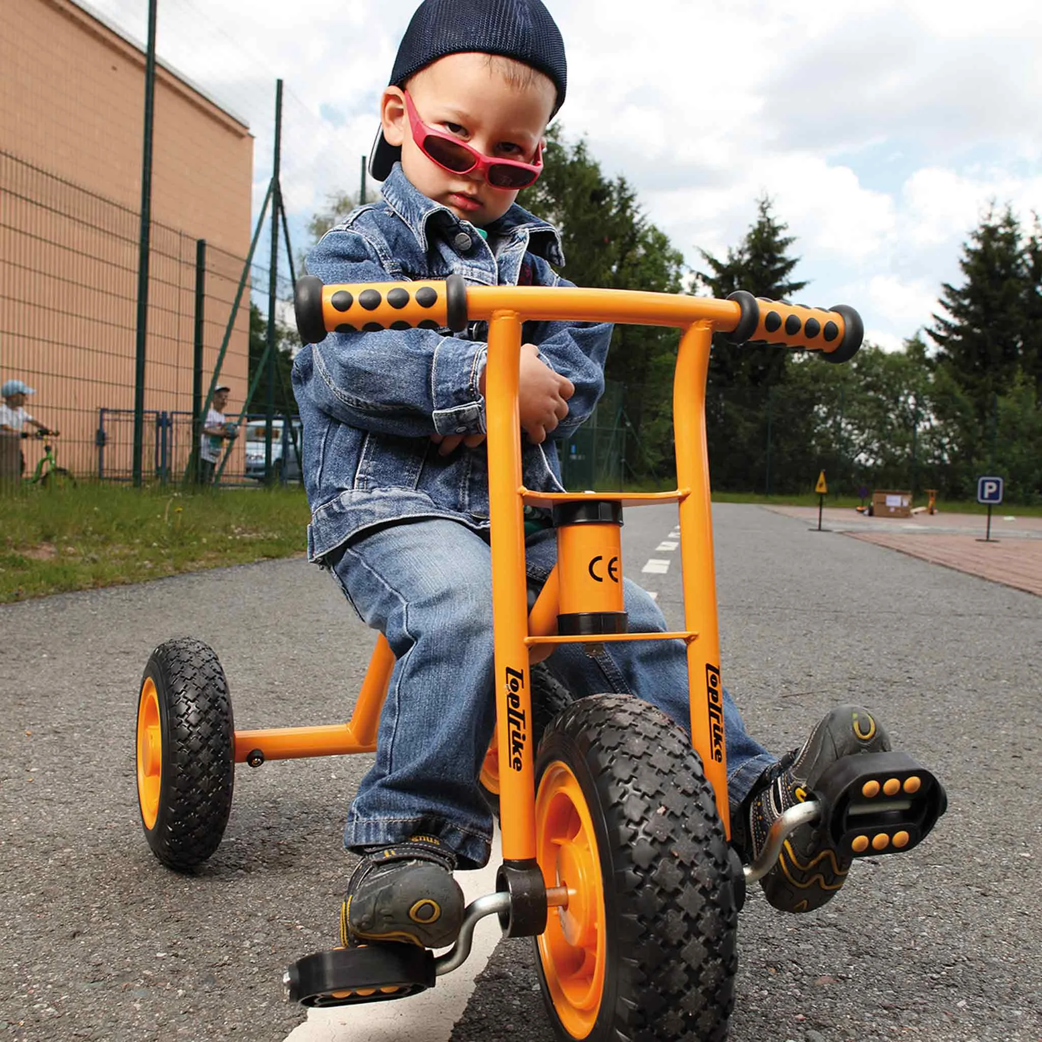 Kinderrad, Dreirad, Orange, Gummi-Reifen, Jeansjacke