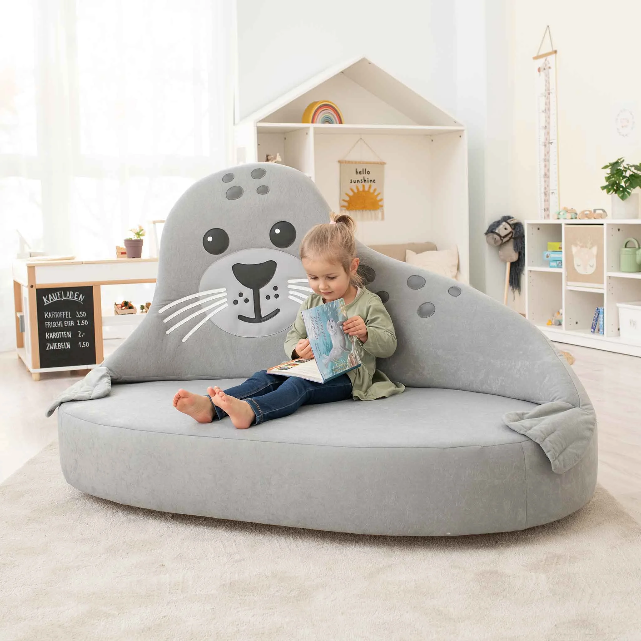 Sofa, Kinderzimmer, Sessel, Plüsch, Graublau