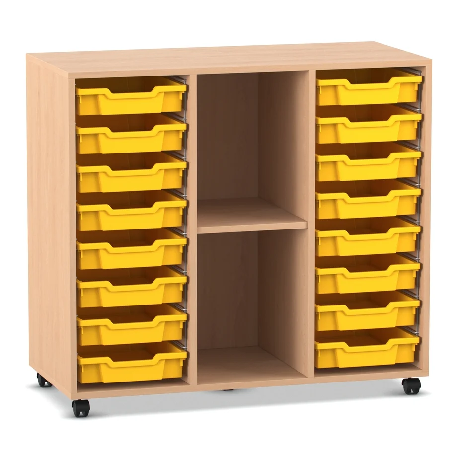 Klassenzimmerregal, 99,1 x 108,5 x 48, mit 16 Gratnells-Boxen und 1 Boden, Buche hell