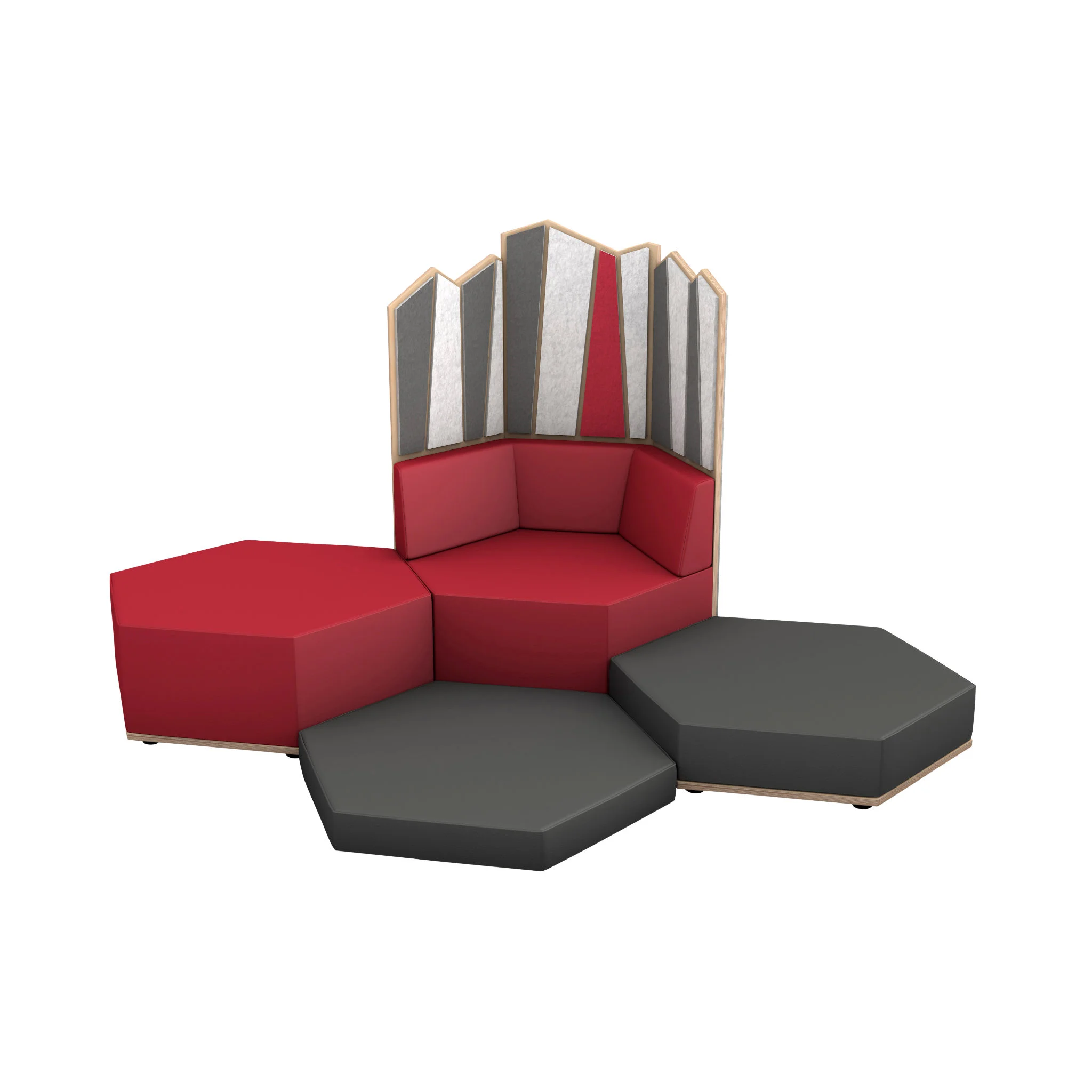 sofá, modular, roter, grau, kopfbord