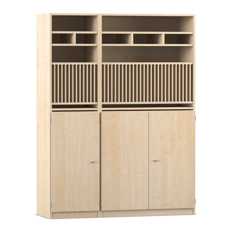 Vitrine, Schrank, Offenes Regalfach, Schranktüren, Holzlook