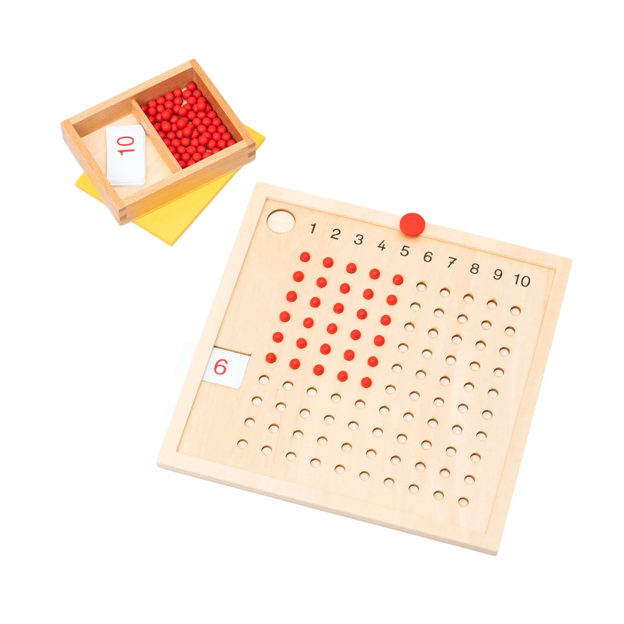Holz-Mathebrett, Zählspiel, Rechenlernspiel, rote Zählperlen, Zahlenkarten