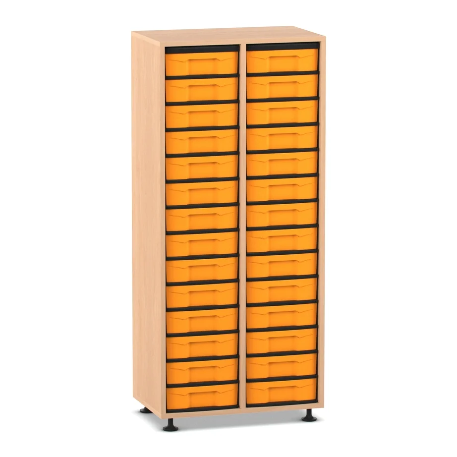 Halbhohes Regal, 151,8 x 66,5 x 40,8, mit 28 Boxen, Buche hell