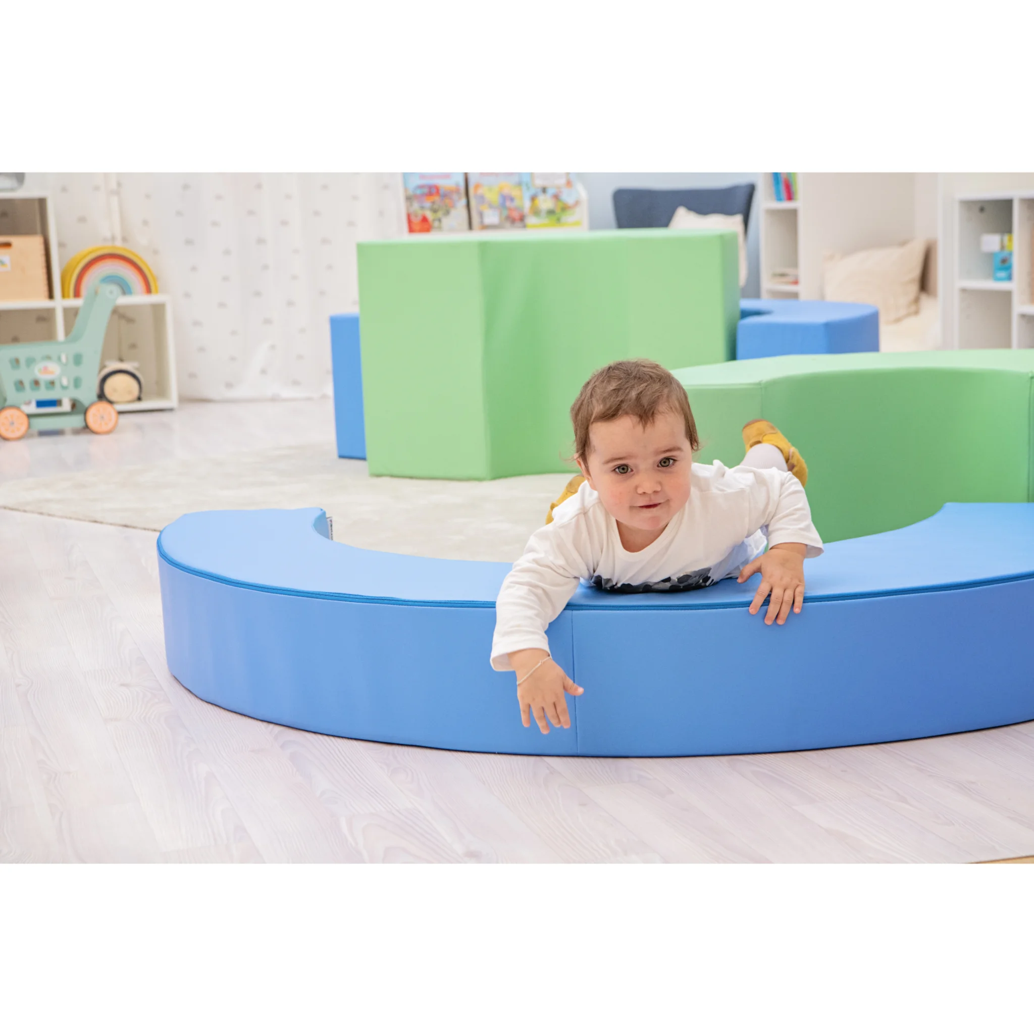 Kinderzimmer, Kletterbogen, Spielbereich, Grau-Blau, Soft-Play