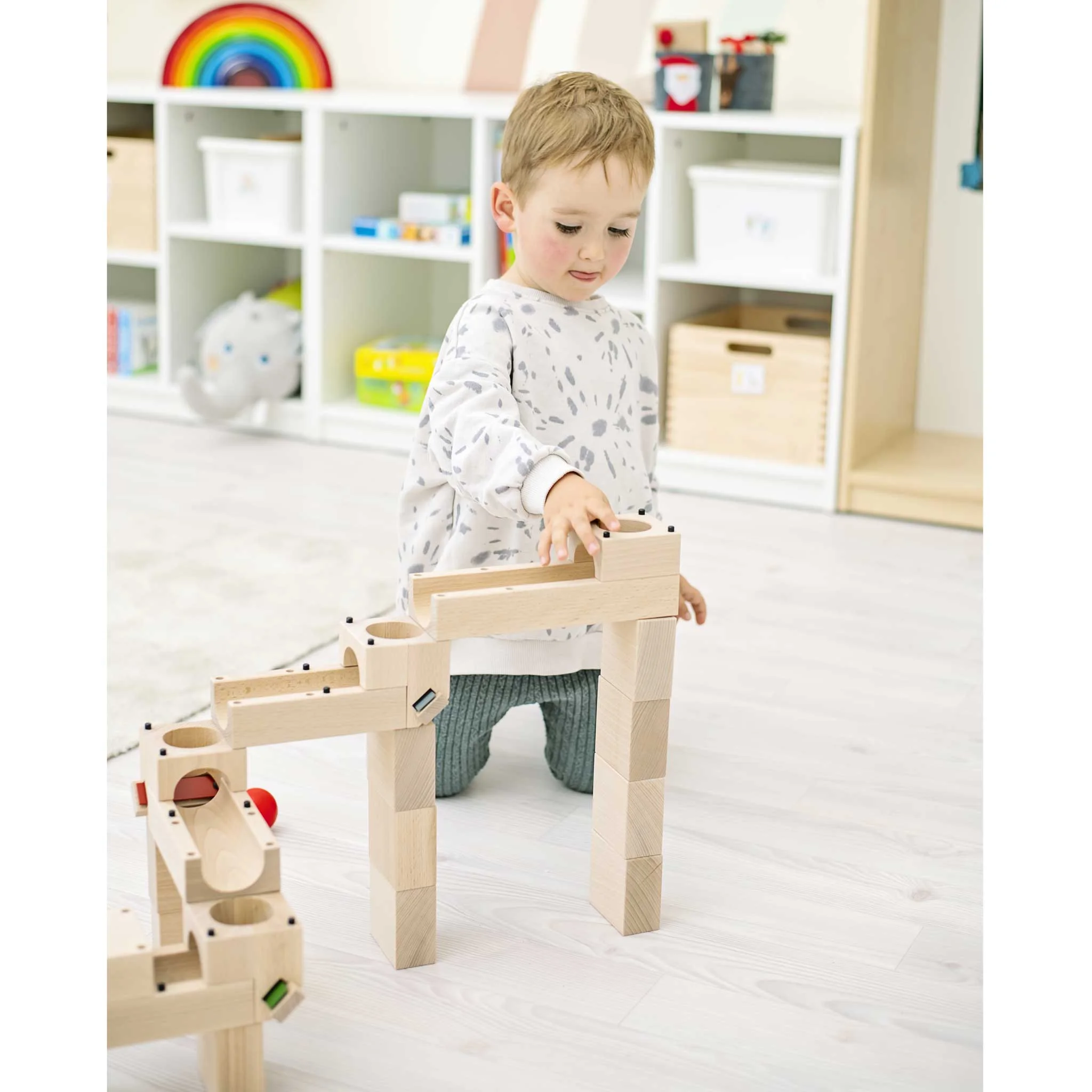 Holzspielzeug, Konstruktionsset, Holzbausteine, Kinderzimmer, Klettverbindungen
