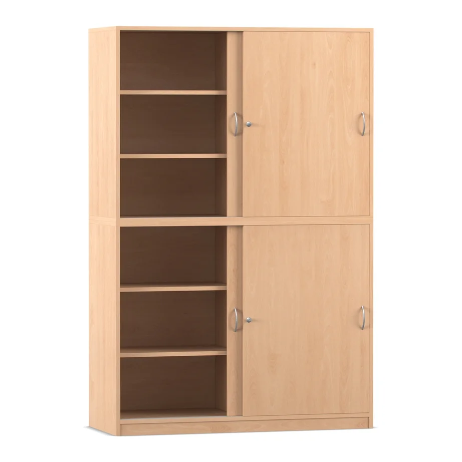 Halb-Schiebetürenschrank - Breite: 126,4 cm, Buche hell