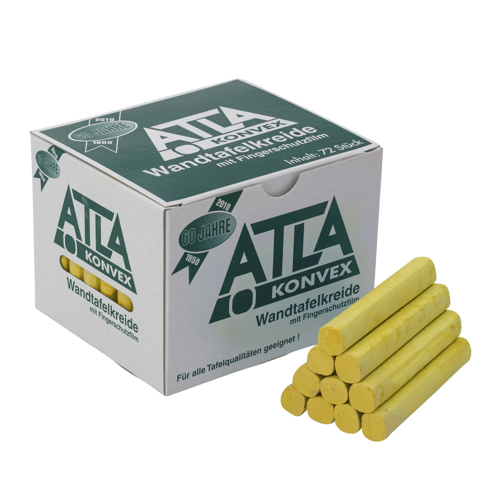 ATLA Schulkreide, 72 Stück, staubfrei, bunt, abgerundete Ecken, Ø 12 mm, Gelb