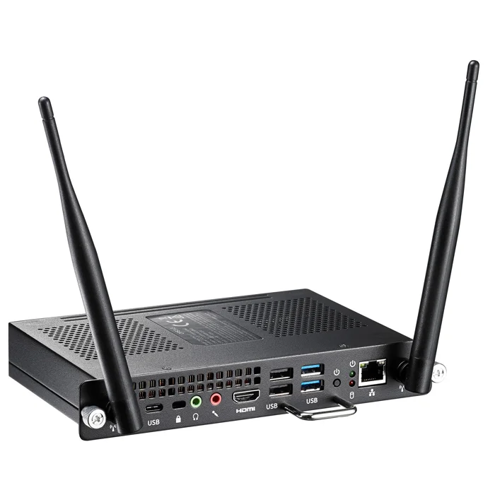 Mini-PC, Wi-Fi Antennen, HDMI, USB-Anschlüsse, Ethernet