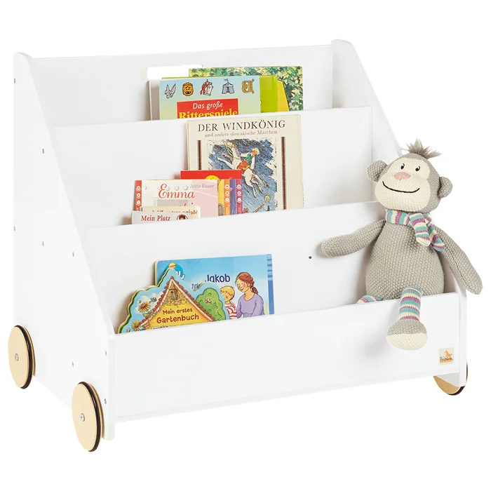 Kinderbuchregal, Wägelchen, Holzregal, Bücherregal, Spielzeugfigur
