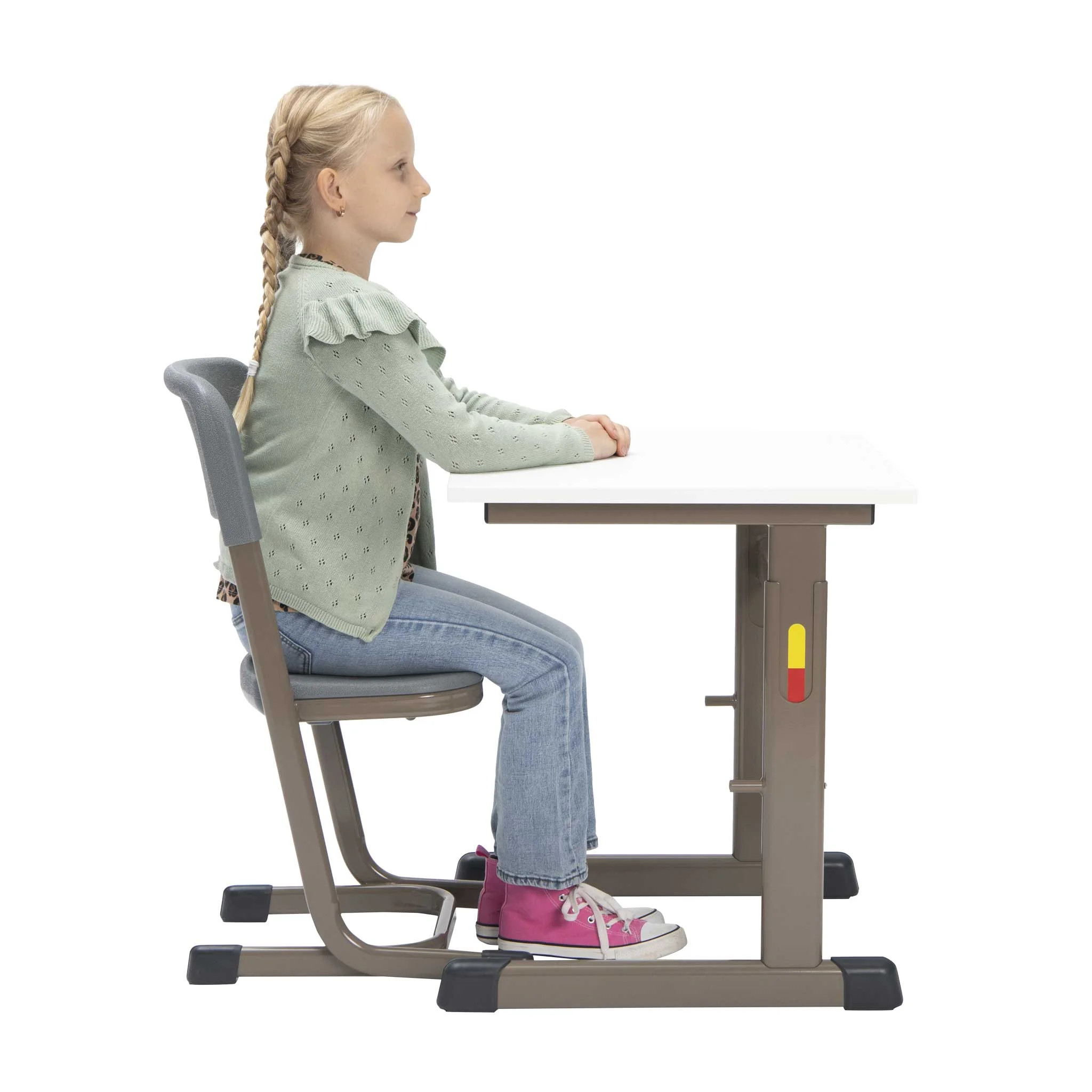 Schulstuhl, Schreibtischstuhl, Kinderstuhl, Holz/Metall-Kombination, gerade Haltung