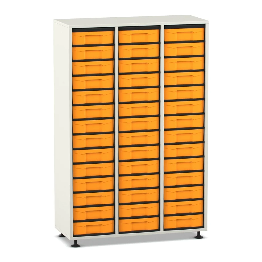 Werkzeugschrank, Ordnungsboxen, Kastenschubladen, orange Schubladen, Aufbewahrungsschrank