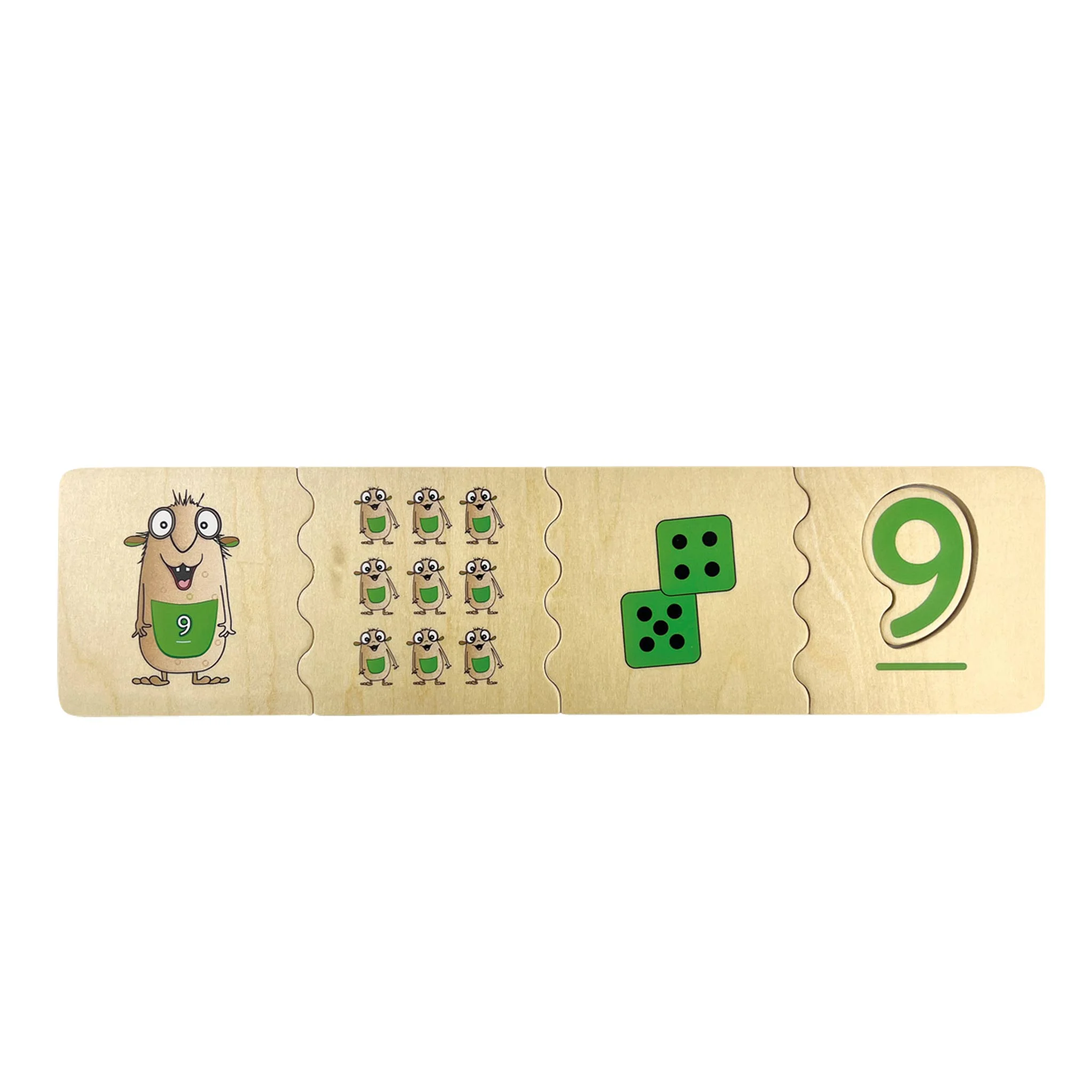 Holzspielzeug, Zahlenspiel, Domino-Block, Drei- bis Neun-Darstellung, Grüner Dieb?