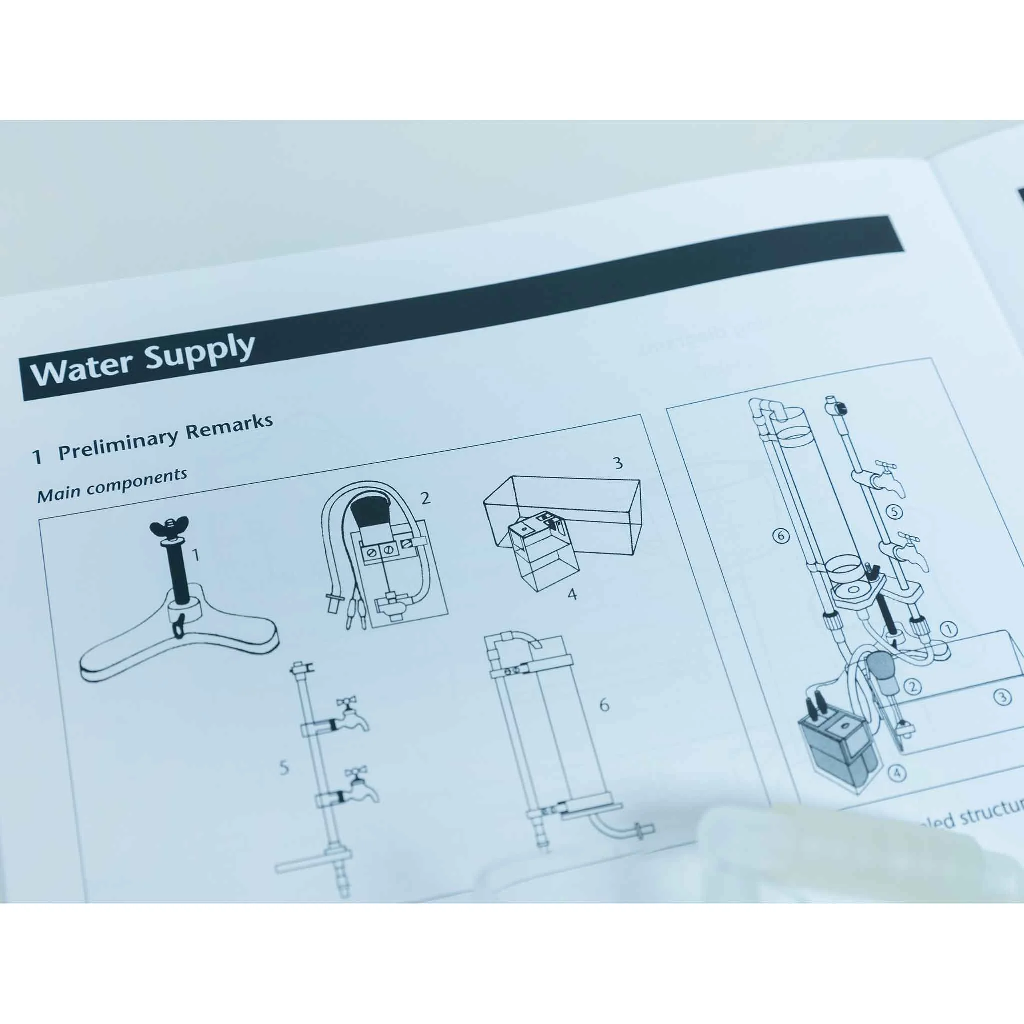 wasser-versorgung, montage-anleitung, rendering-skizze, rohrsystem, anlagenkomponenten