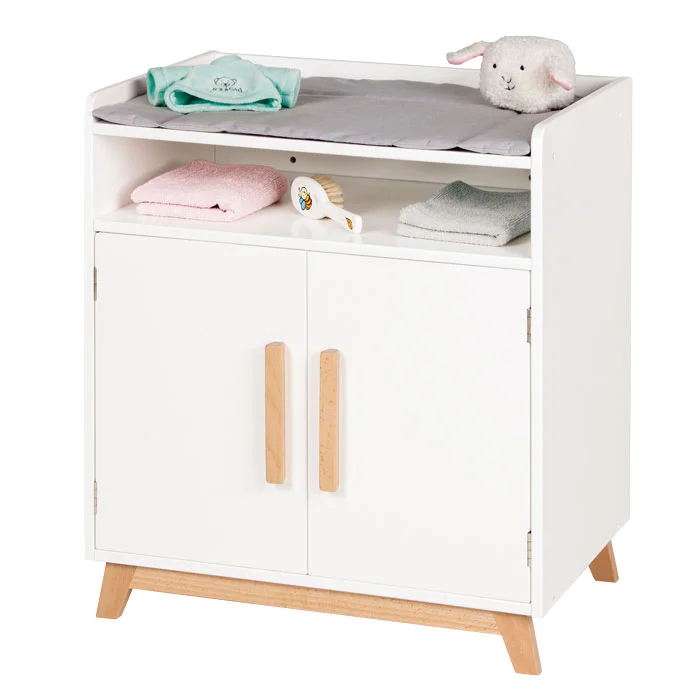 Wickeltisch, Wickelkommode, Kinderzimmer Möbel, Holzbeine, weiß