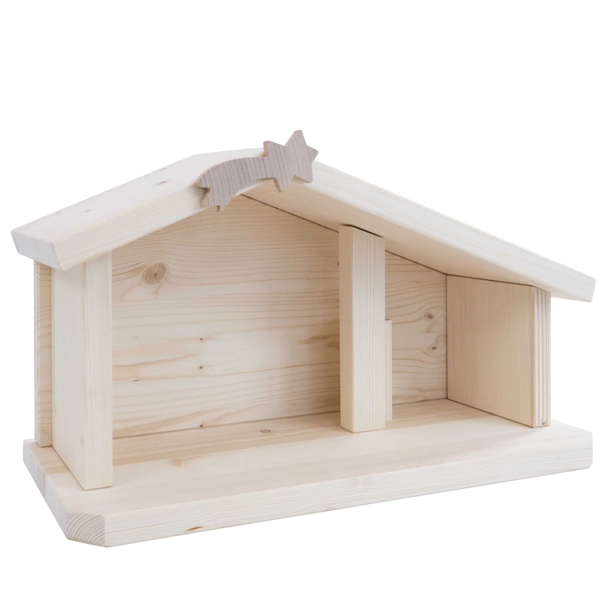 Holzstall, Miniaturhaus, Naturholz, Holzfigur, Weihnachtskrippe