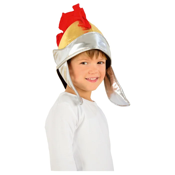 Feuerwehrhelm, Spielzeughelm, Kostüm-Accessoire, Silberner Helm, Farbiger Rostro-Kamm