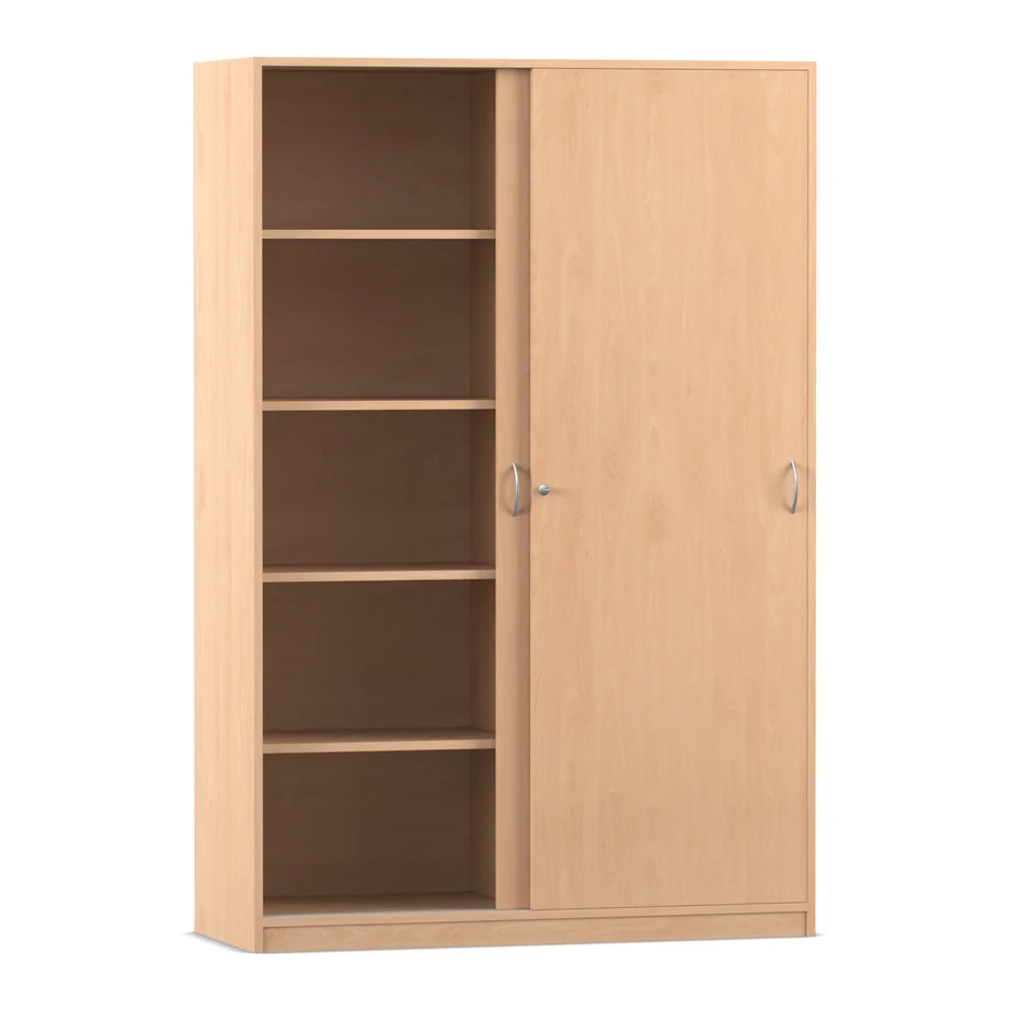 Schiebetürenschrank - Breite: 126,4 cm, Buche hell
