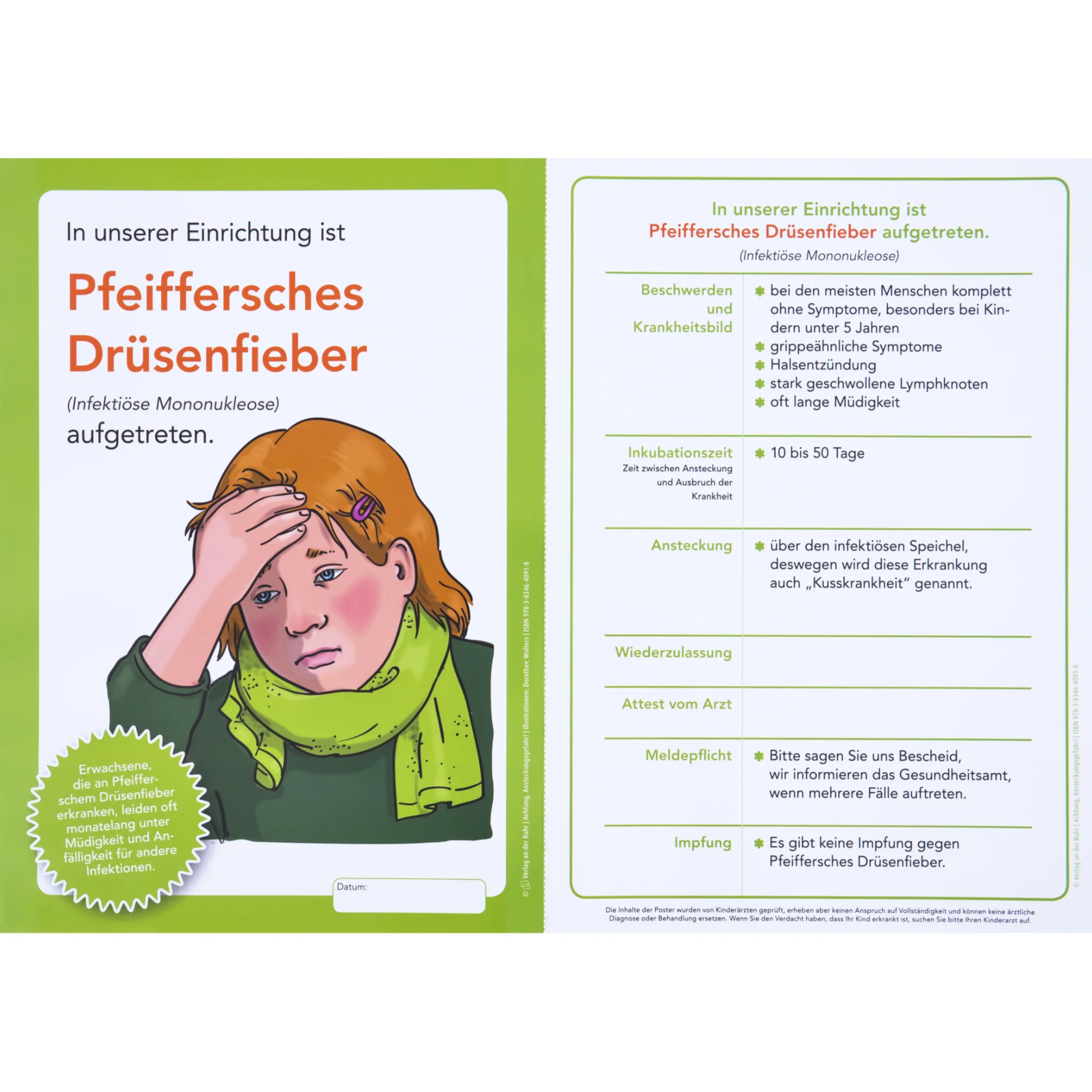 Pfeiffersches Drüsenfieber, Infektiöse Mononukleose, Poster, Aufgegriffen, Krankheitsinformation