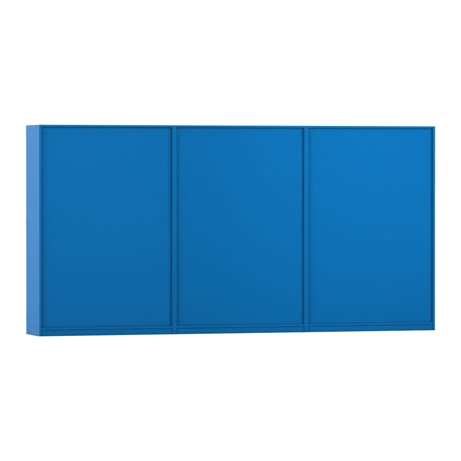 Schiebeterschrank, blaues Regal, Schranktüren, Dreifeld, Aufbewahrungseinheit
