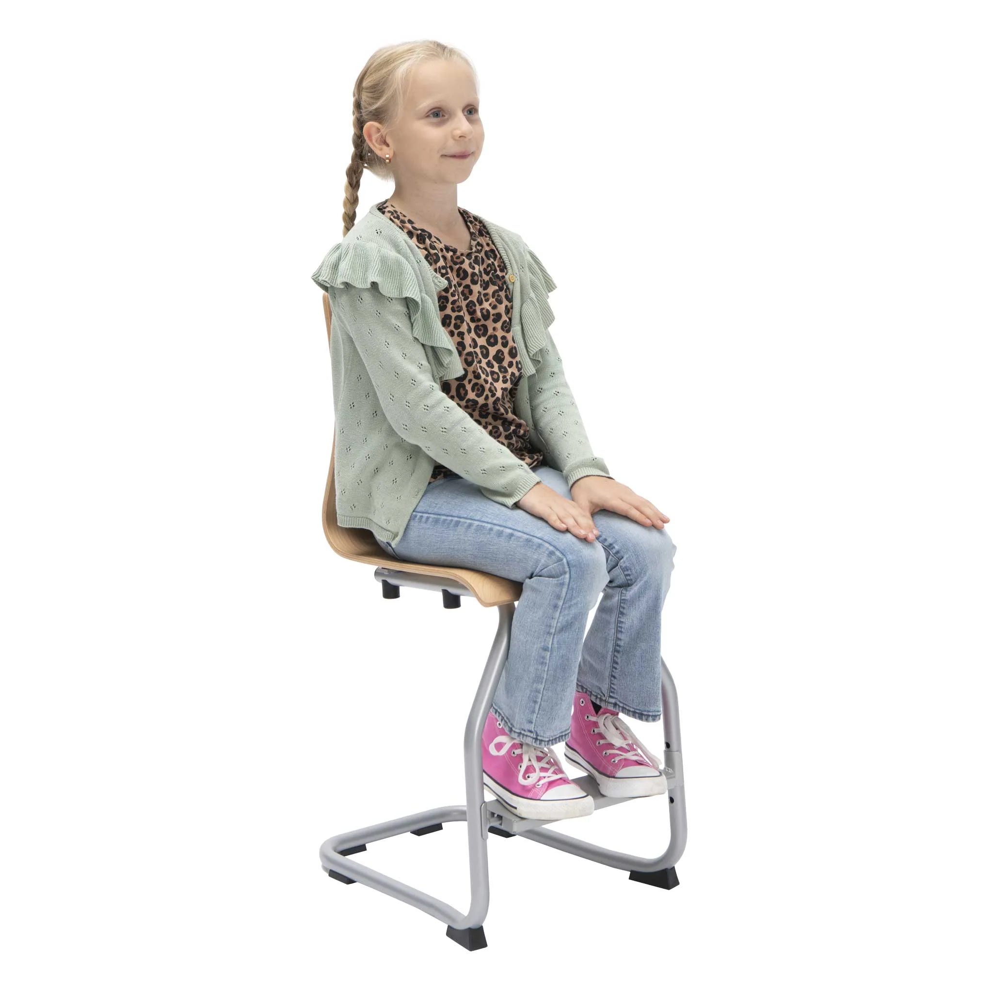 Schulstuhl, Kinderstuhl, Sitzbank, Stuhl mit Fußstütze, pink Sneakers