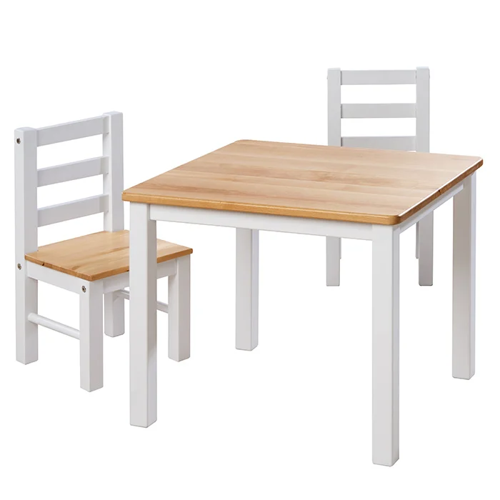 Kinderstuhl, Tisch-Set, Holztisch, Weiß, Massivholz-Top