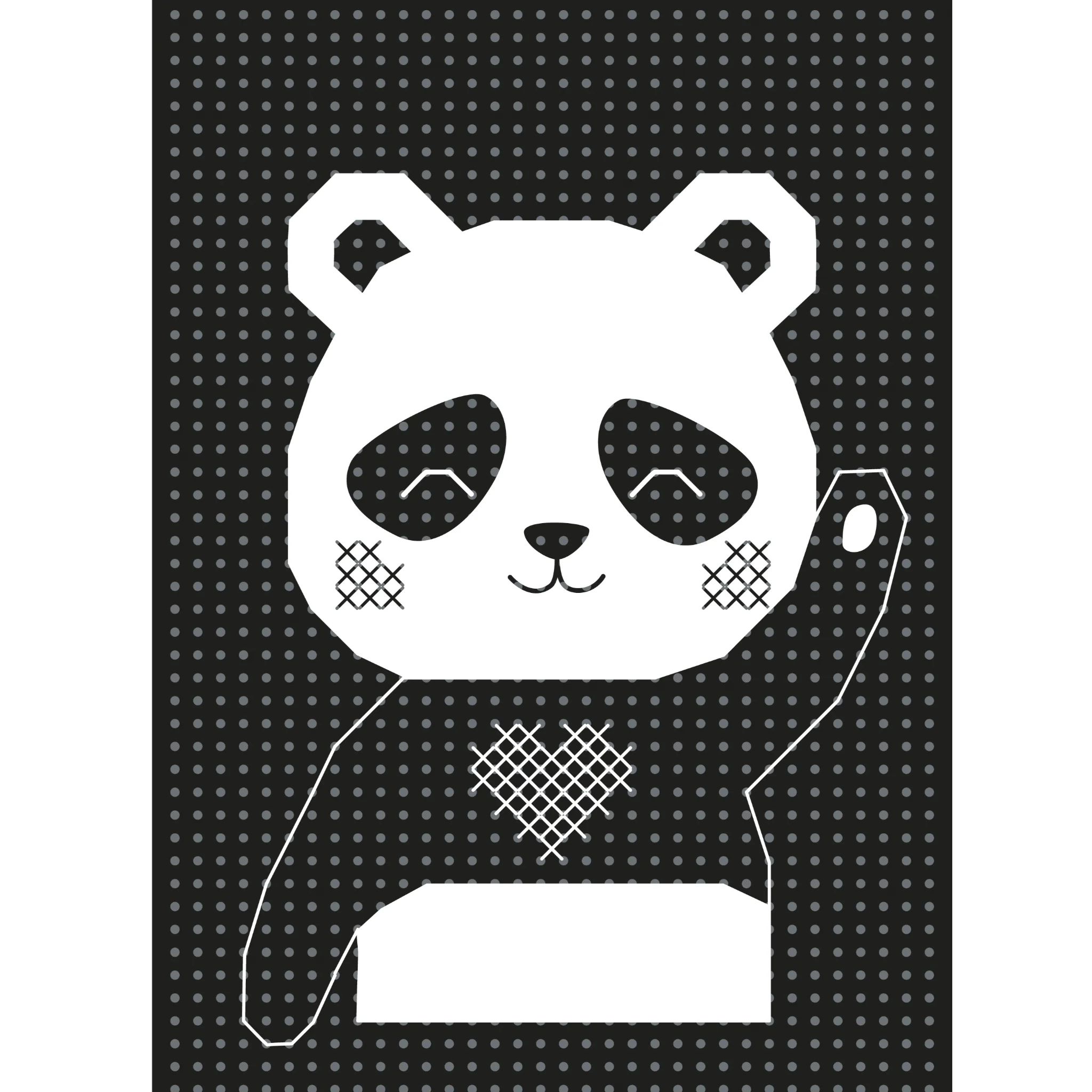 Panda, Panda Illustration, Schwarz-Weiß, Herzmuster, Steckbrief-Look
