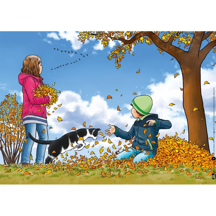 Herbstlaub, Kinder, Hund, Schneewind, Baum