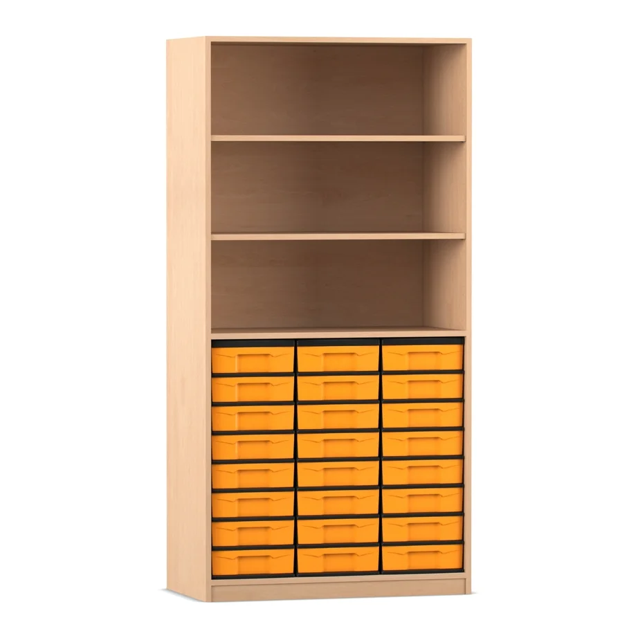 Klassenregal, 190 x 94,4 cm - mit 24 flachen Boxen, Buche hell
