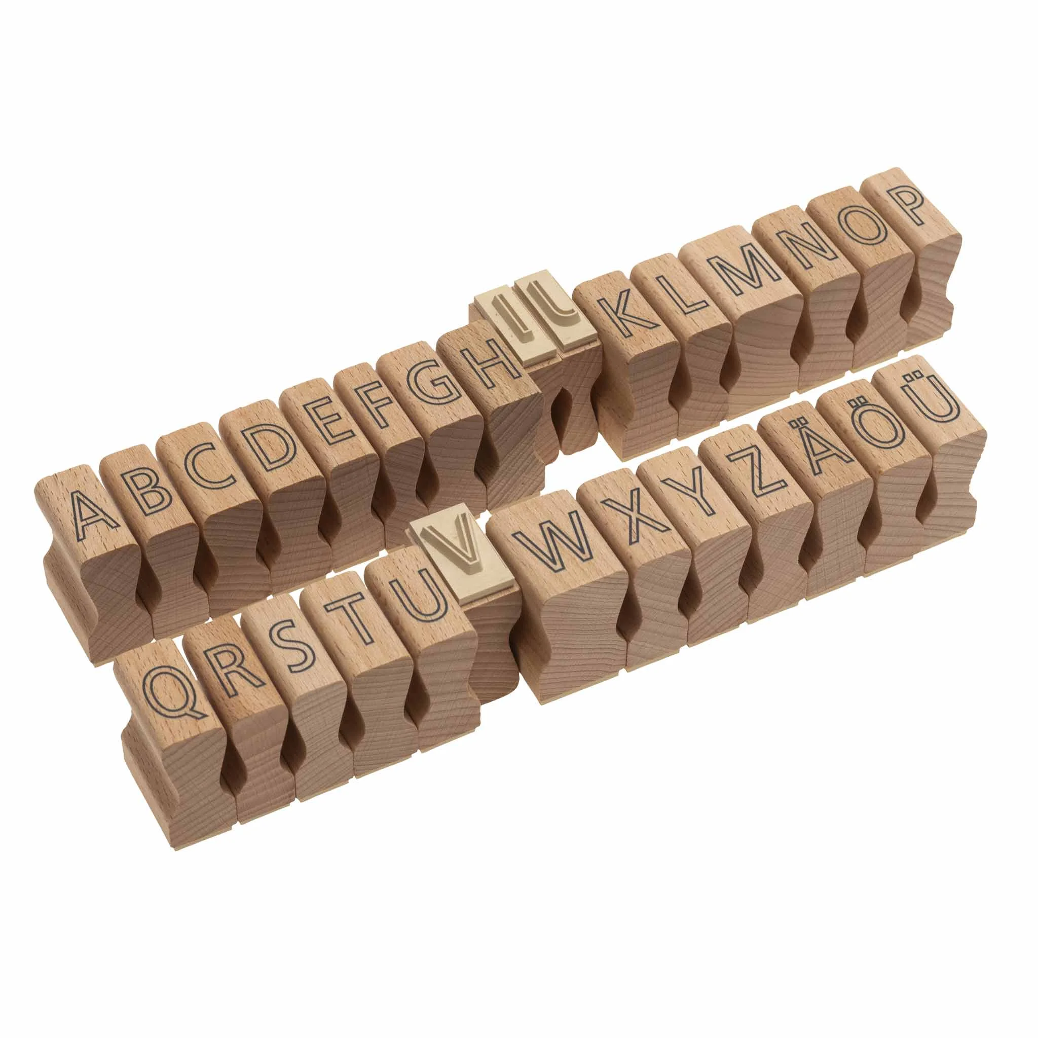 Holzbuchstaben, Alphabet-Satz, Buchstabenstempel, Holzbausteine, Kinderlernset