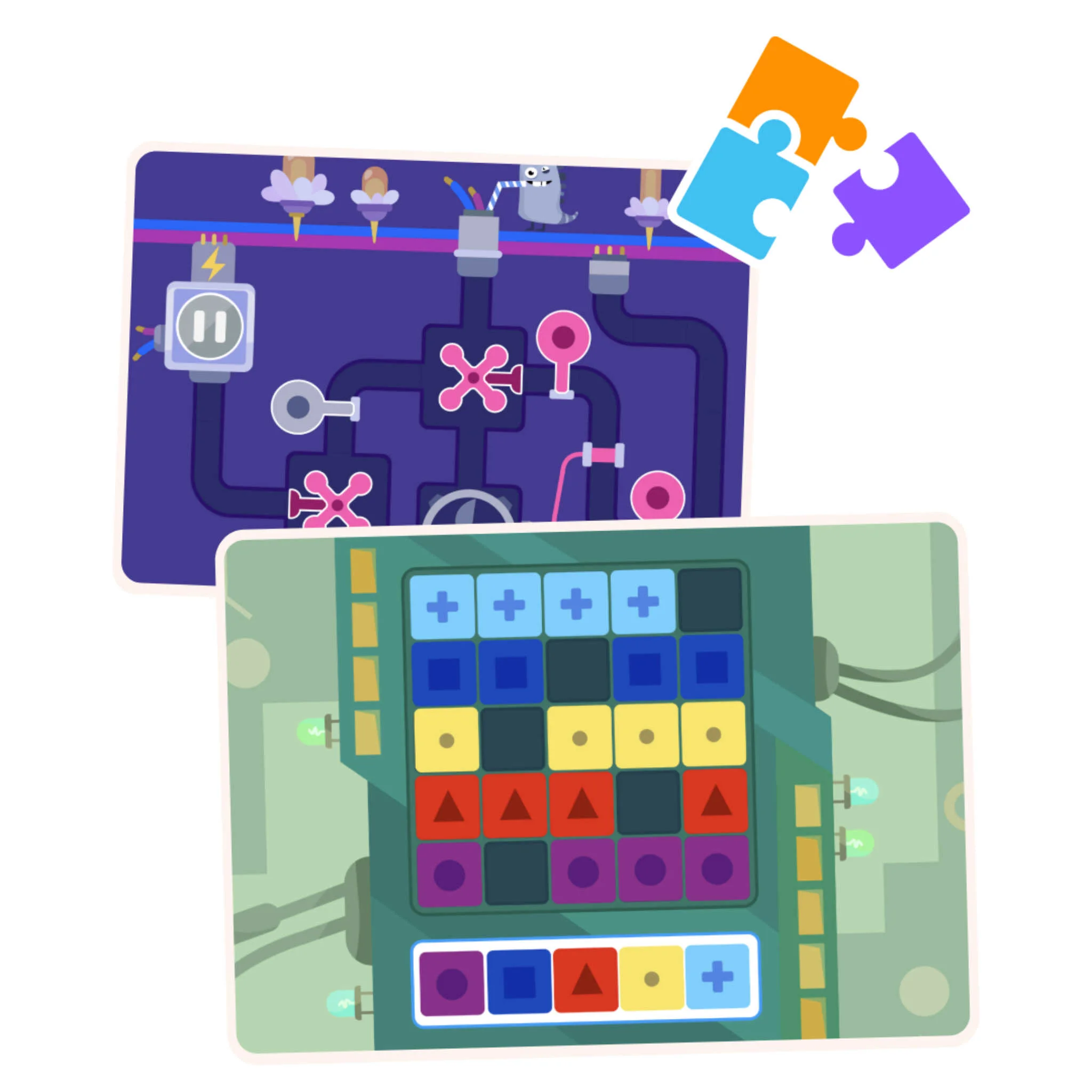 Puzzleset, Elektrische Schaltkreise, Kistenfarben, Bauernregel, Sockel/Schalter
