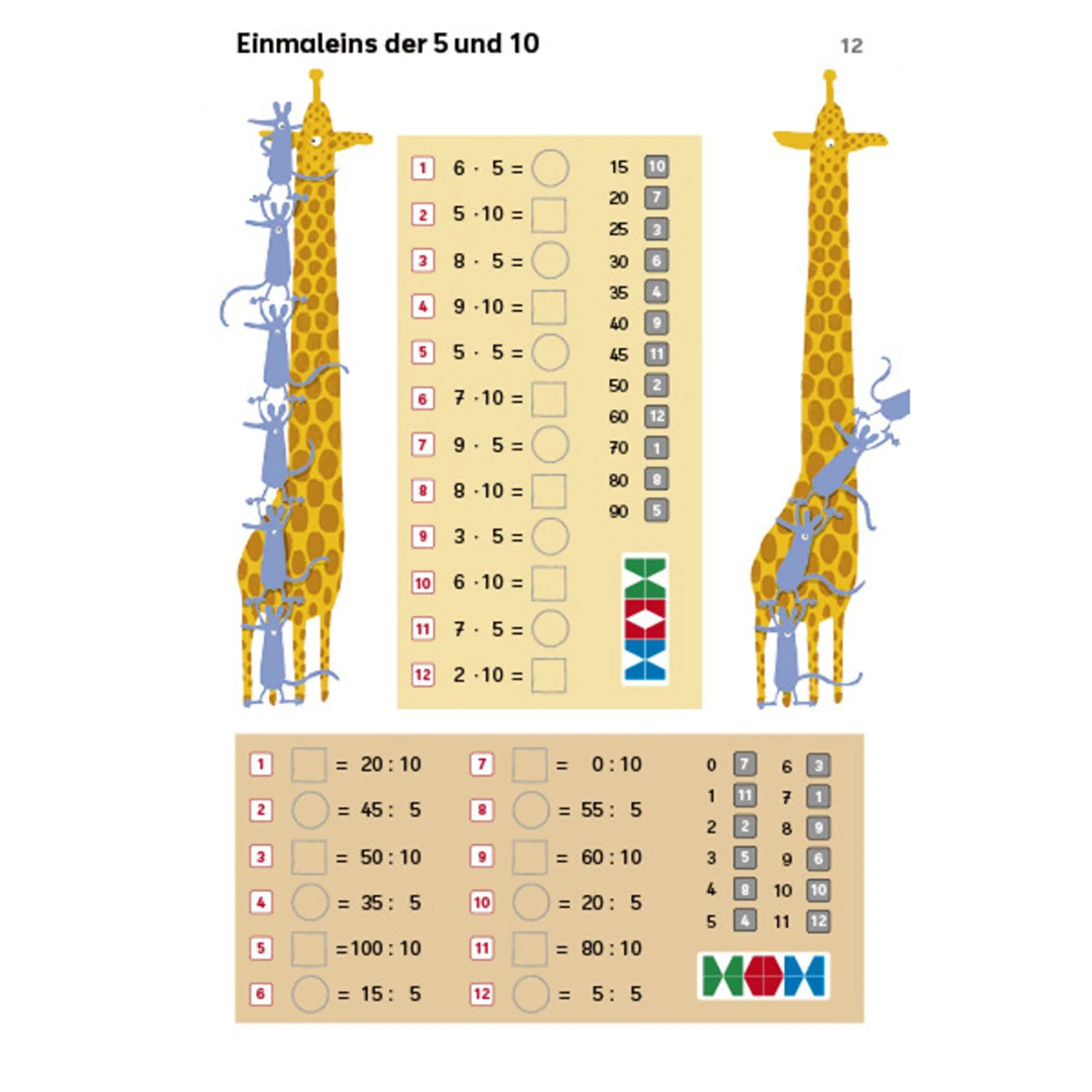 Multiplikation, Mathe Übungsblatt, Tiermotiv, Giraffe, Zahlenreihen