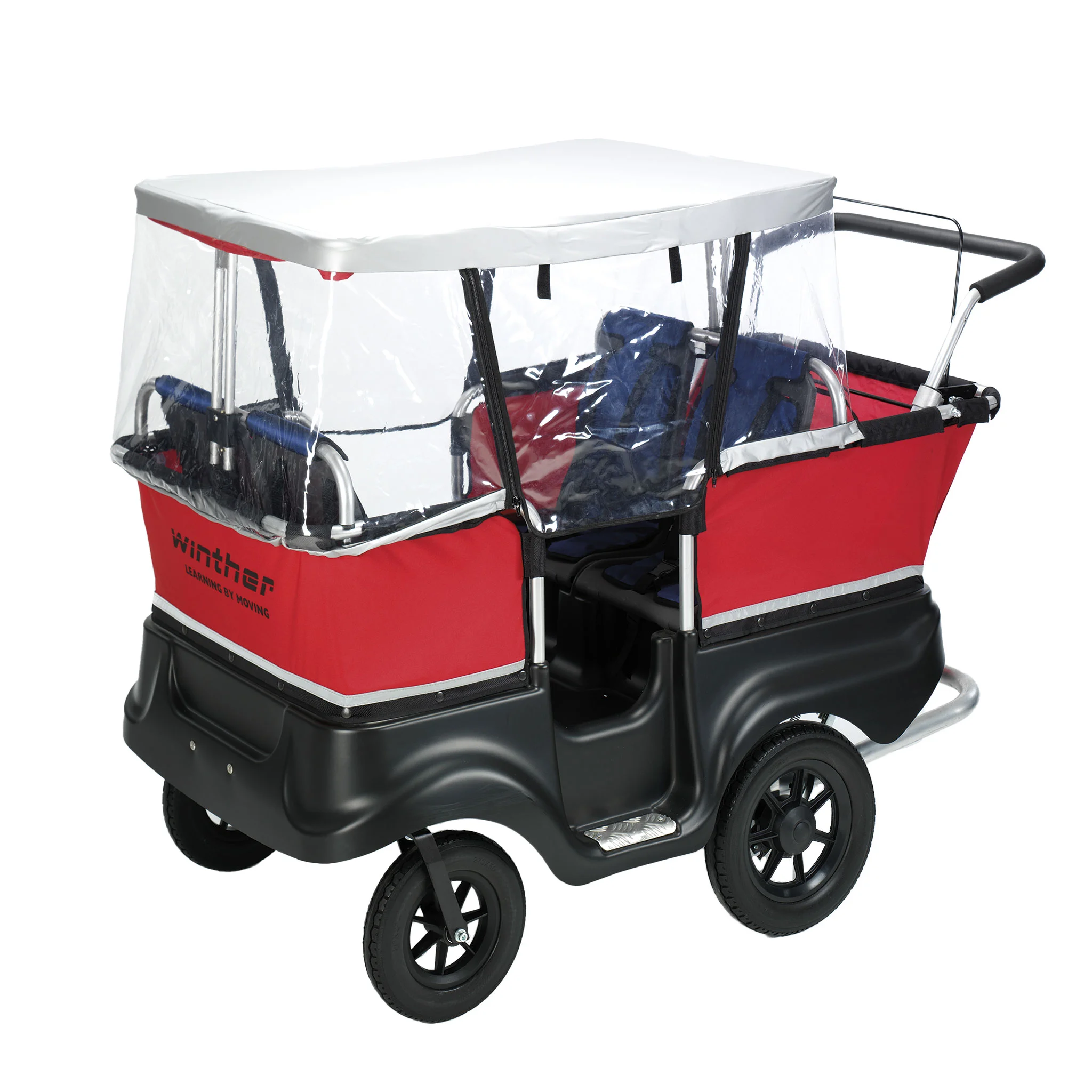 Kinderwagen, Lastenrad, Gepäckkorb, klarer Schutz, rot-schwarz