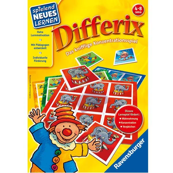 Kinderspiel, Konzentratiospiel, Differix, Brettspiel, Elefanten-Design