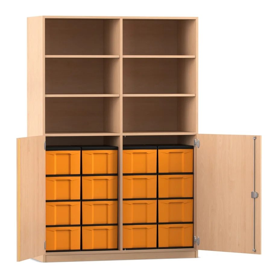 Halbtürenschrank, 16 hohe Boxen - 2 Türenschrank, Buche hell