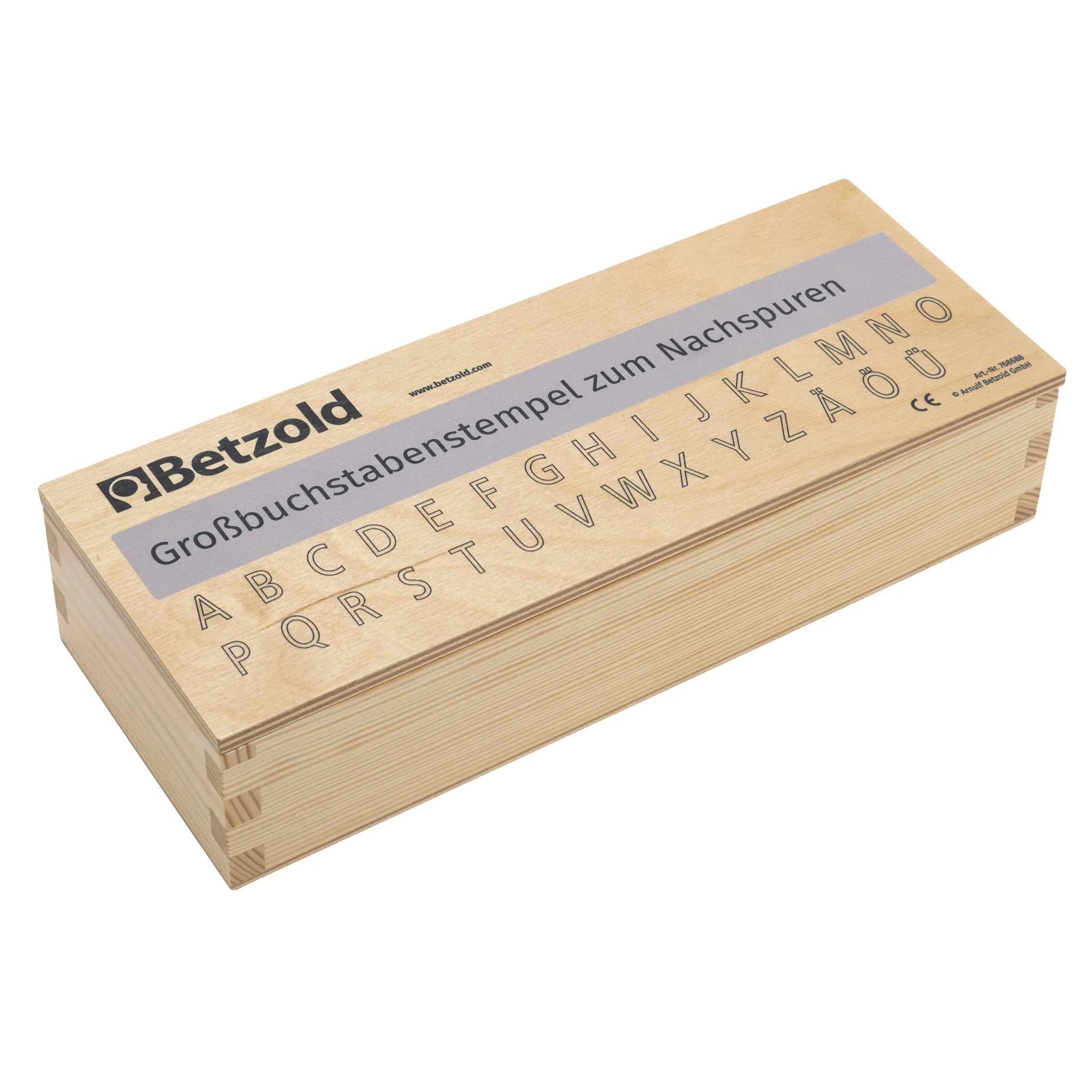 Holzbox, Alphabet-Stempel, Stempel-Holz, Nachstempel, Großbuchstaben