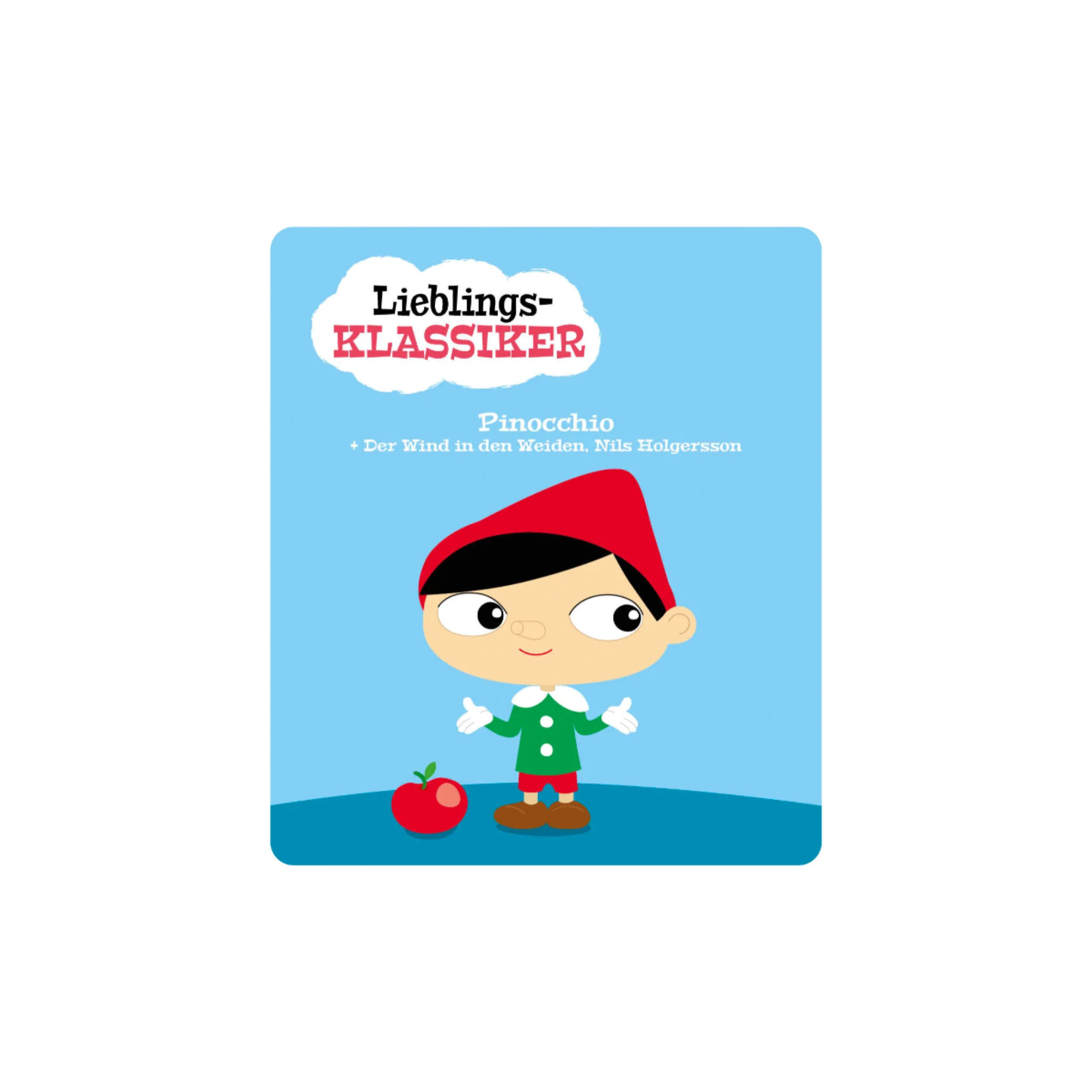 Kinderbuch, Pinocchio, Illustration, Blaues Hintergrund, Apfel