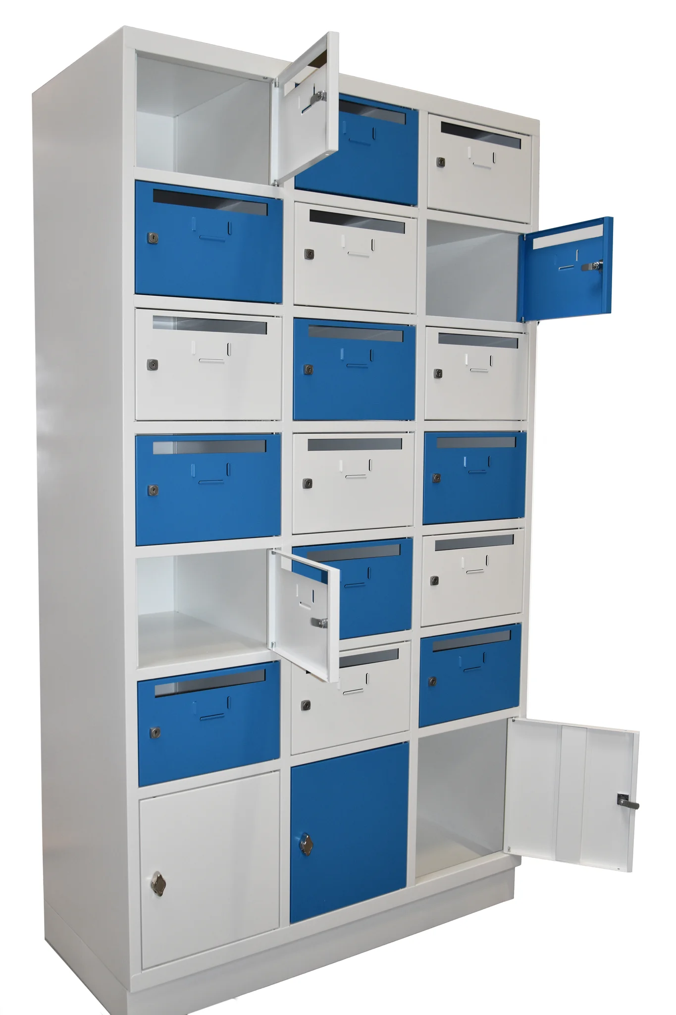 Schließfachschrank, Postfachschrank, Metallkabinett, Schließfächer, Farbblau