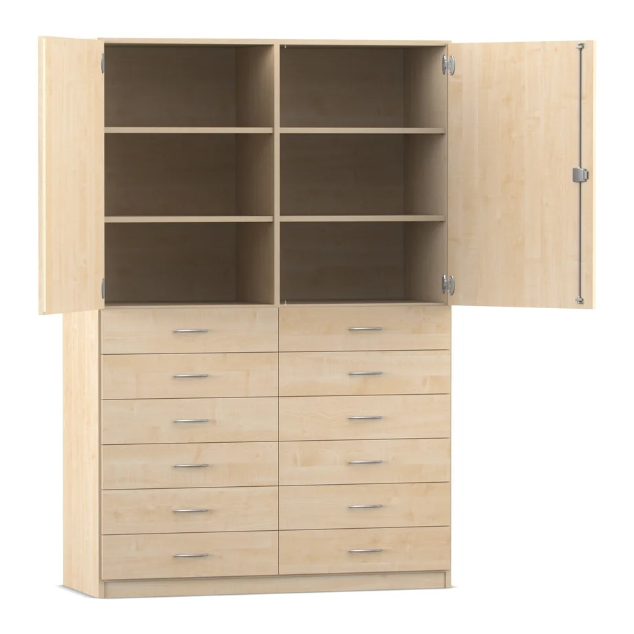 Schrank, Küchenschrank, Vitrinenkombination, Eiche, Schubladen