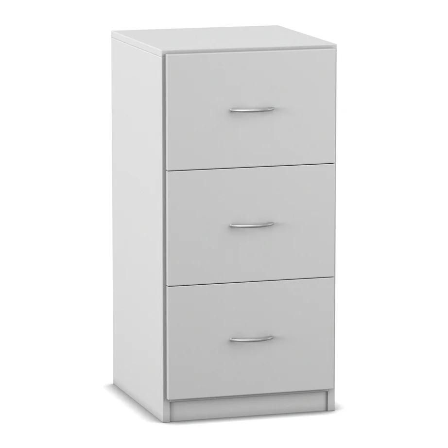 Schubladenkommode, Kompaktmöbel, Weiß, 3-Schubladen, Stahlgriffe