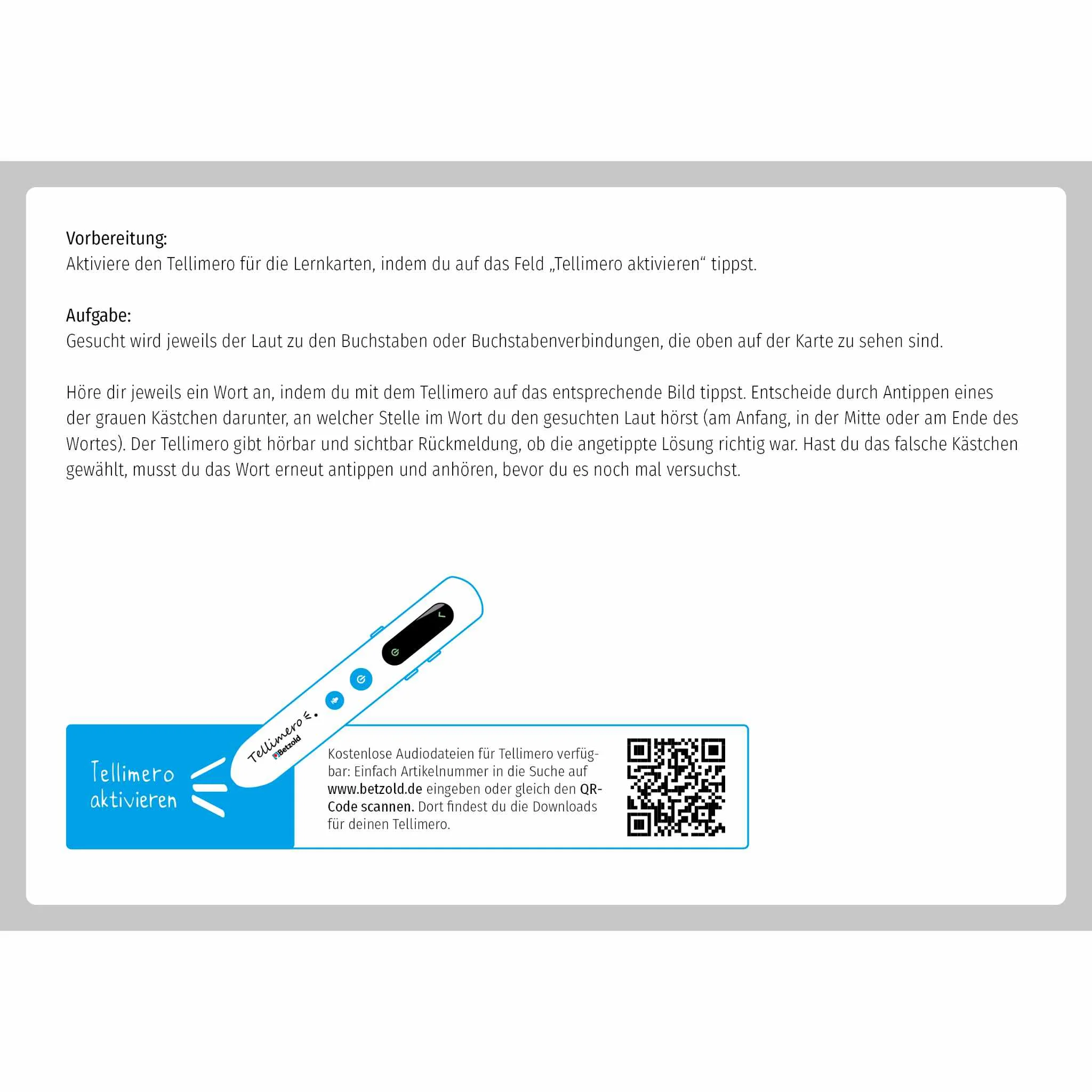 Lernstift, Audiostift, Lernkarten, weiß-blau, QR-Code