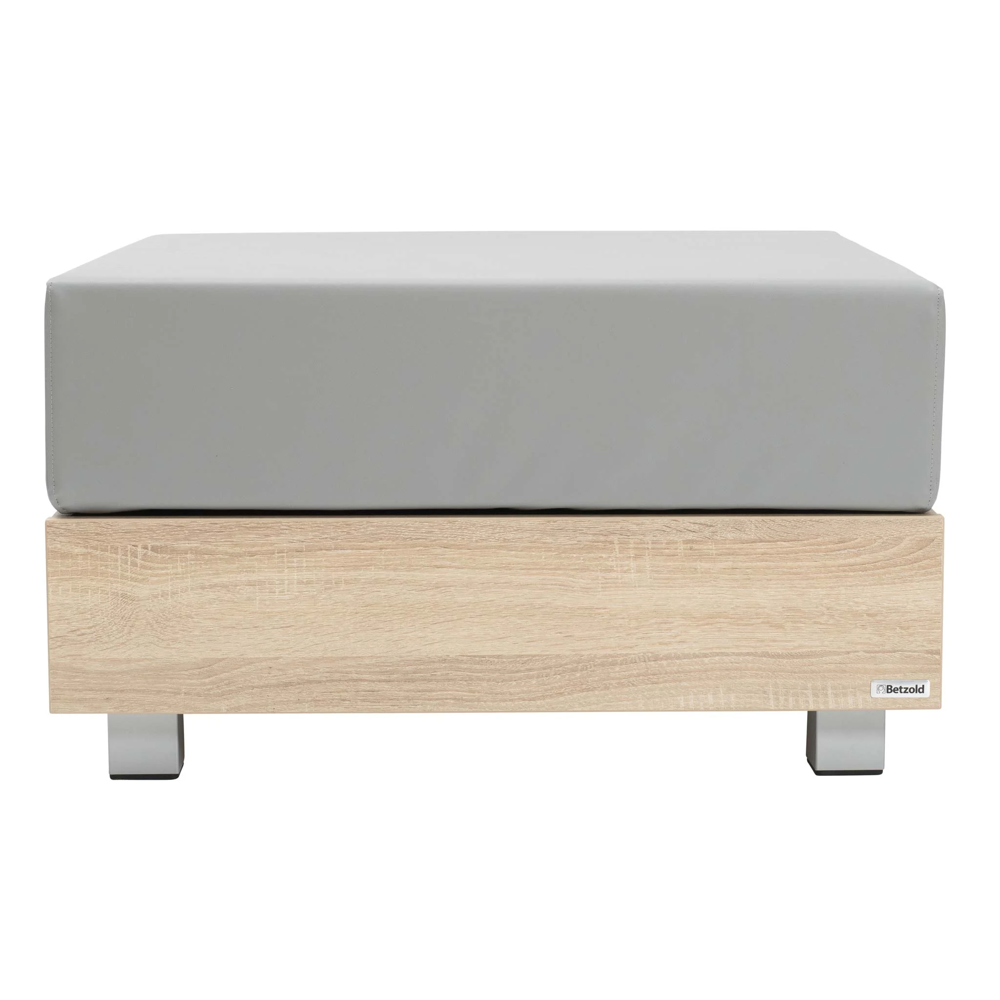Sofa-Queue, Ottomane, Holz Sockel, Grau Kissen, Betzold Möbel