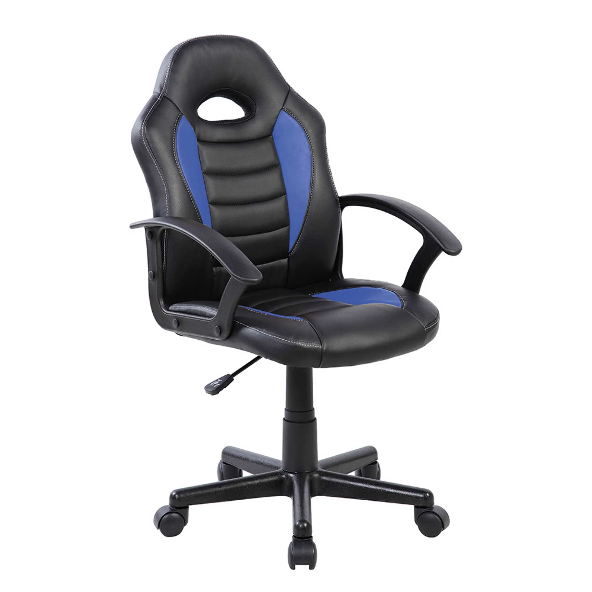 gaming chair, ergonomic, adjustable, black blue, wheeled chair