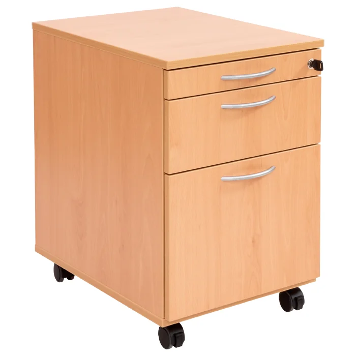 Flexeo® Rollcontainer mit 3 Schubladen, Bogengriff mit Schloss