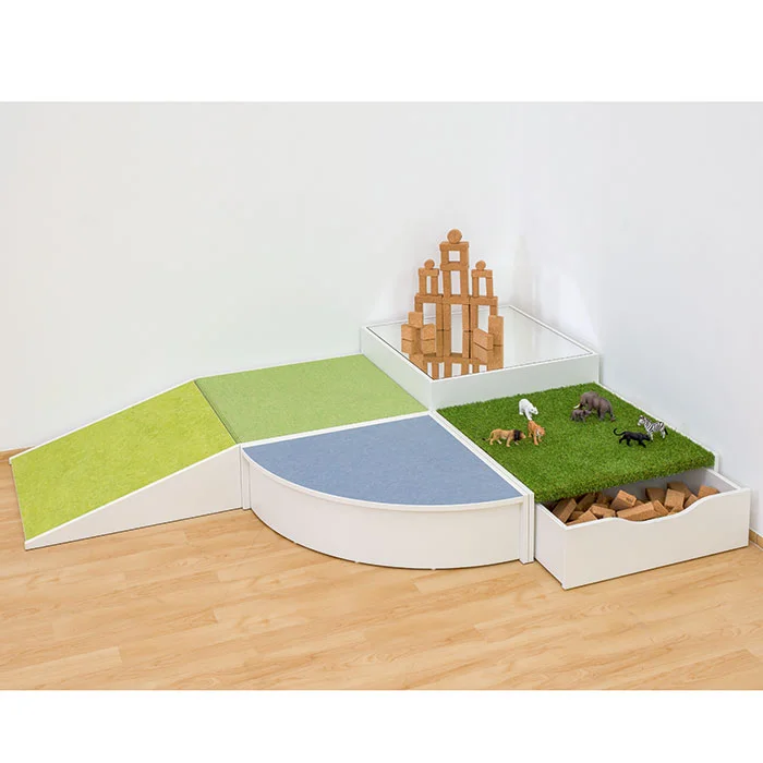 Kinderspielteppich, Spielboden, Puzzle-Landschaft, Holzbausteine, Tierlandschaft