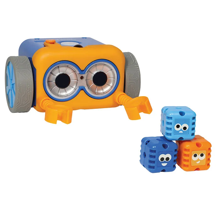 Roboter, Kinderspielzeug, oranger Roboter, Radrohr?, stapelbare Blöcke