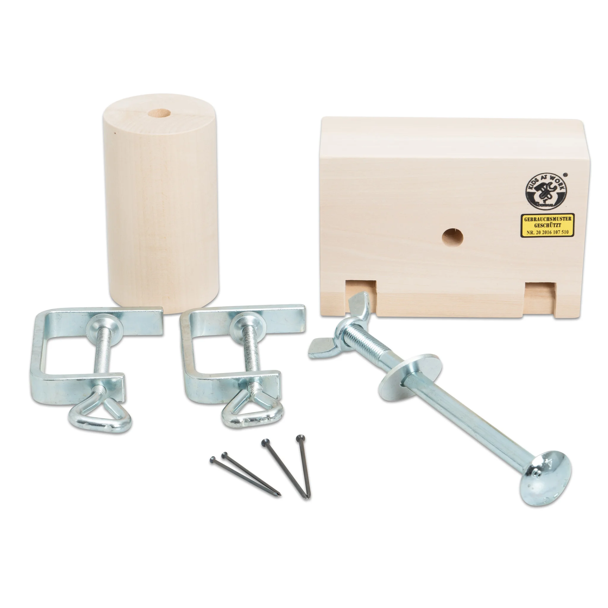 Holzwerkzeug, Klemmvorrichtung, Stempelwerkzeug, Holzbausatz, Metallteile