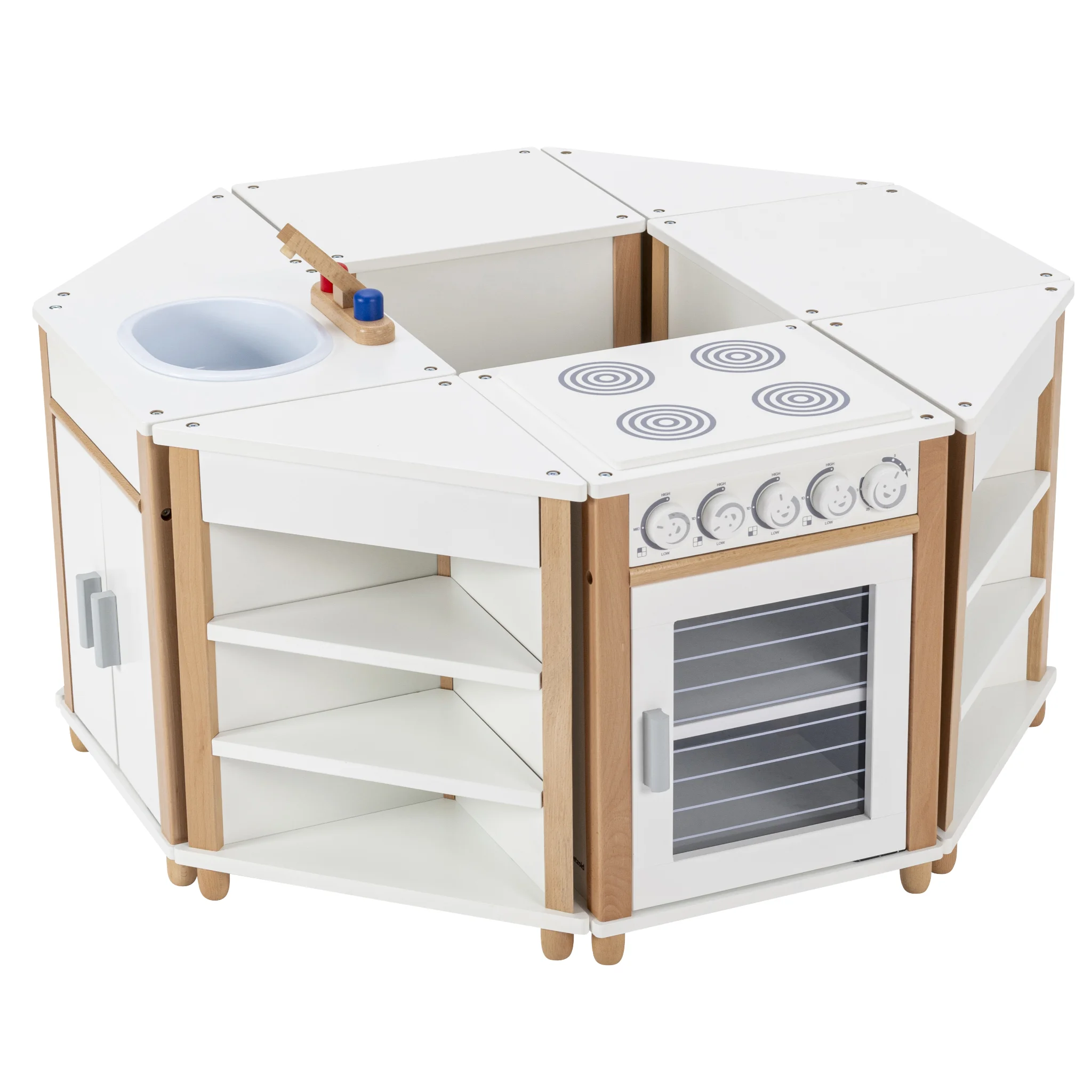 Kinderküche, Kochset, Holzspielzeug, Küche grau, Spielküche
